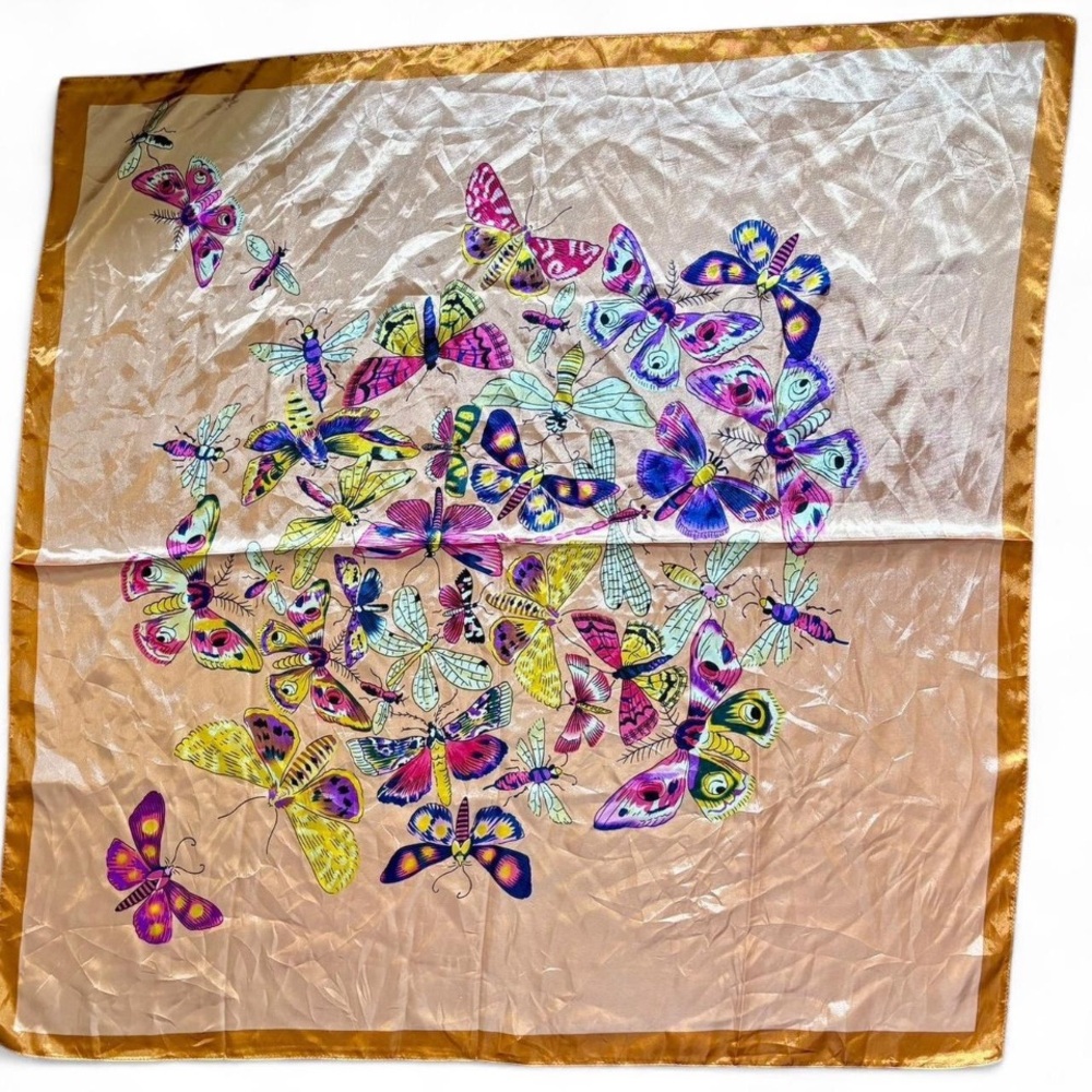 Mosi Colorful Butterfly Silk Scarf Vintage